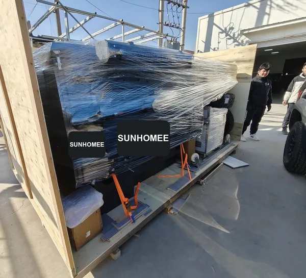 SUNHOMEE camper wrapped and crated for export shipping